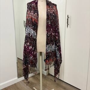 Rachel Zoe Boho Printed Fringe Shawl Wrap – Multi Color One Size